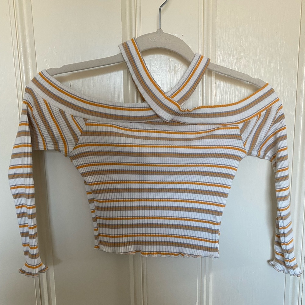 Cross neck striped cropped top